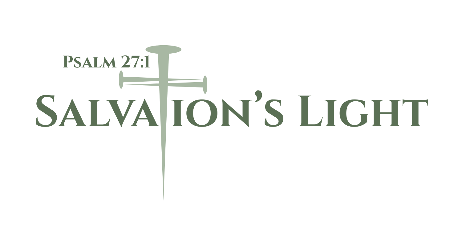 Logo with a cross designed using 3 nails and text 'Salvation's Light' referencing Psalm 27:1